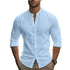 Men's Henry Shirts Cotton Linen Slim Fit Causal Hawaiian Solid Color Basic Style Spring Summer Breathable Men Clothing - Evallys.com