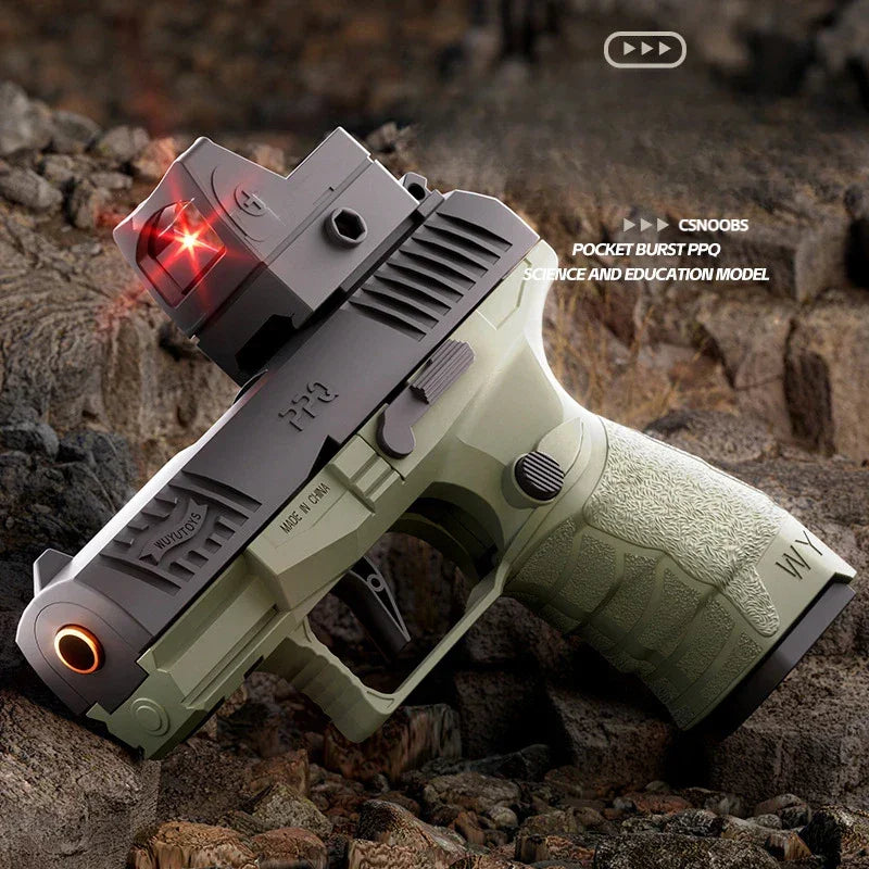 Small Black Toy Gun Mini PPQ Continuous Firing Shell Throwing Gun Model Soft Bullet Launcher BlowBack Airsoft Pistol for Kids - Evallys.com