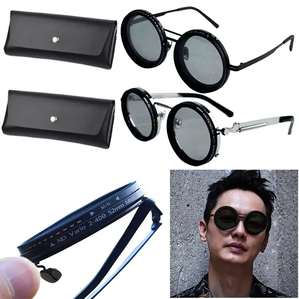 Adjustable 1-9 Sunglasses with ND Filter Lenses Fishing Rounded Polarized Glasses Fishing Filter Glasses for Men - Evallys.com