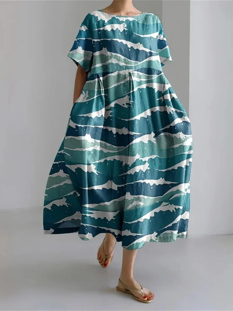 Elegant 3D Printed Women’s Ankle-Length Crewneck Casual Dress - Evallys.com