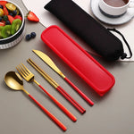 Portable Cutlery Set for Camping & Travel 4pcs Stainless Steel Knife, Fork, Spoon Kit with Storage Box