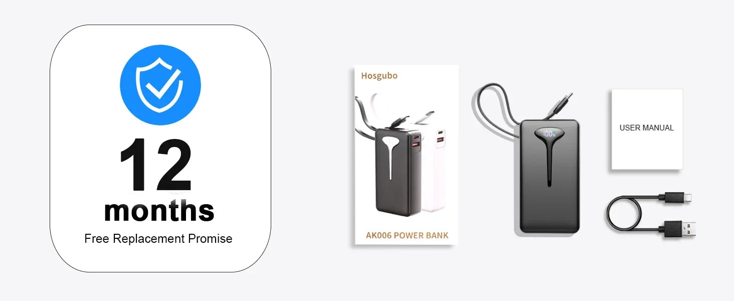 10000mAh Portable Charger Power Bank with 22.5W Fast Charging, USB-C In&Out, Built-in Cable,Travel Essentials for iPhone,Android - Evallys.com