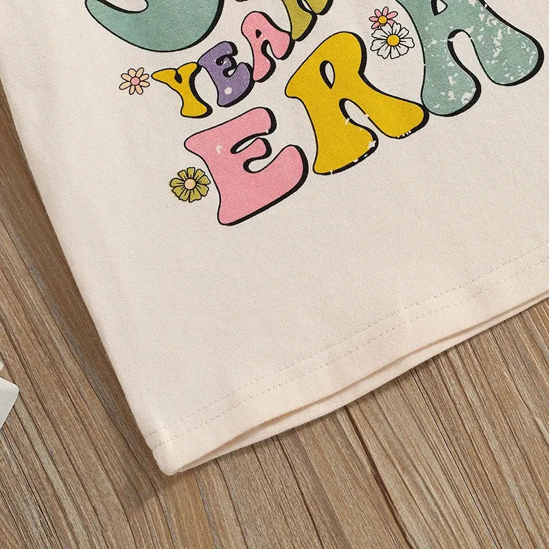 2024-04-05 Lioraitiin Summer Kids Girls Birthday T-Shirts Letter Print O-Neck Short Sleeve Birthday Shirts Casual Toddler Tops - Evallys.com