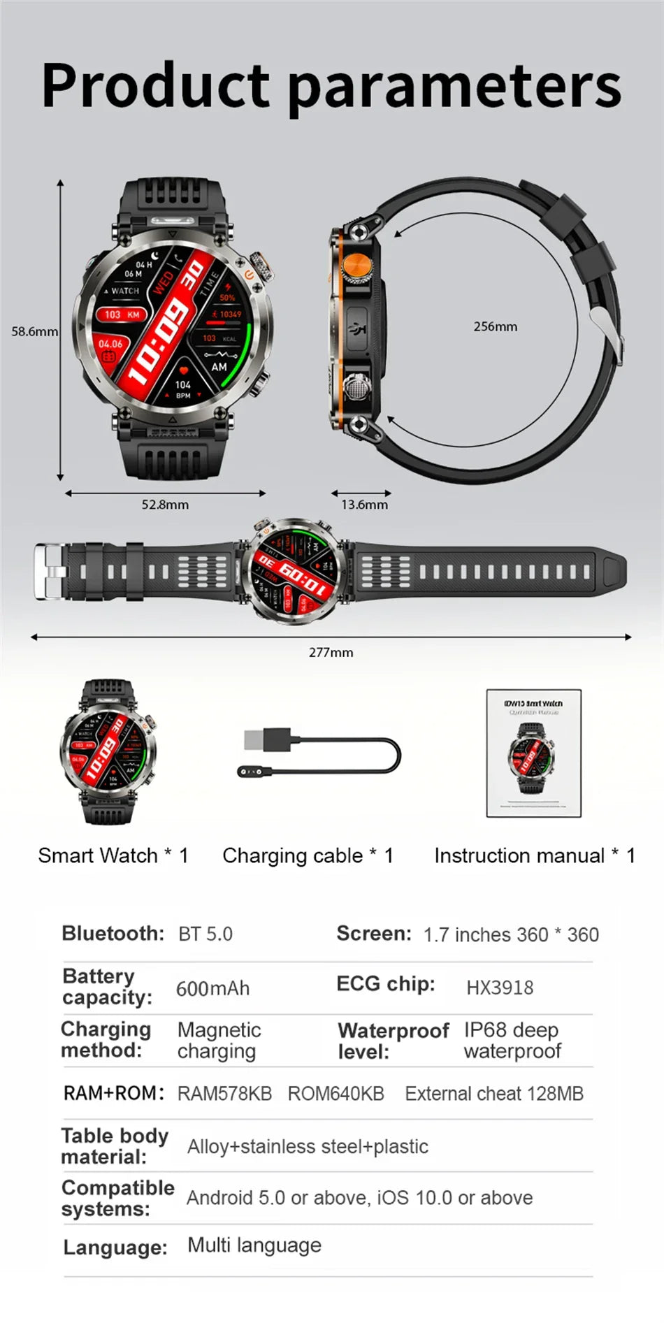 1.7-Inch Display 600mAh Large Battery Outdoor Smartwatch with Sport mode Heart Rate Bluetooth Call Smart Watch For Men 2025 NEW - Evallys.com