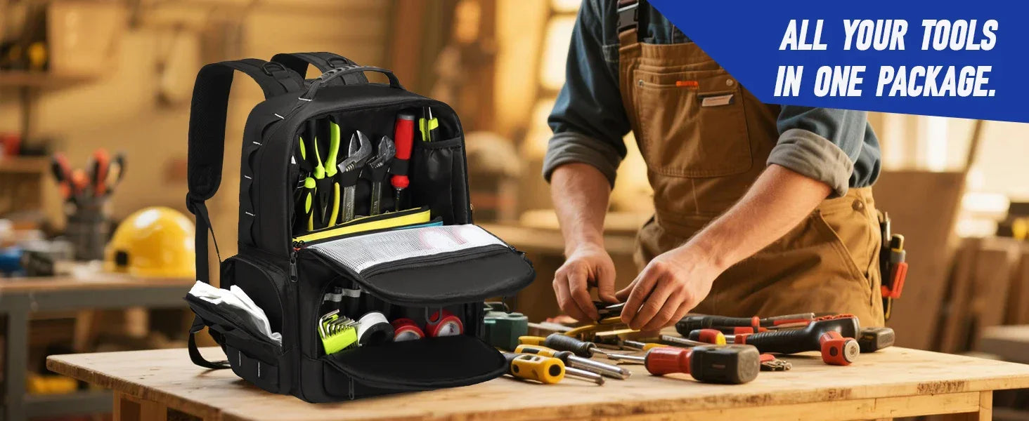 Tool Backpack Heavy Duty for Men Tool Storage With 3 Tool Pouches Organizer Electrician Plumber Maintenance Worker Tool Bags - Evallys.com
