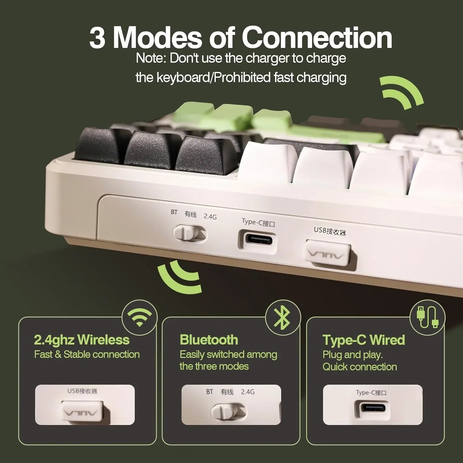 AULA F87 Pro Mechanical Keyboard 3 Mode 2.4G/USB/Bluetooth Tri Mode Wireless Gaming Keyboard 87 Key Hotswap RGB Gasket Keyboard - Evallys.com