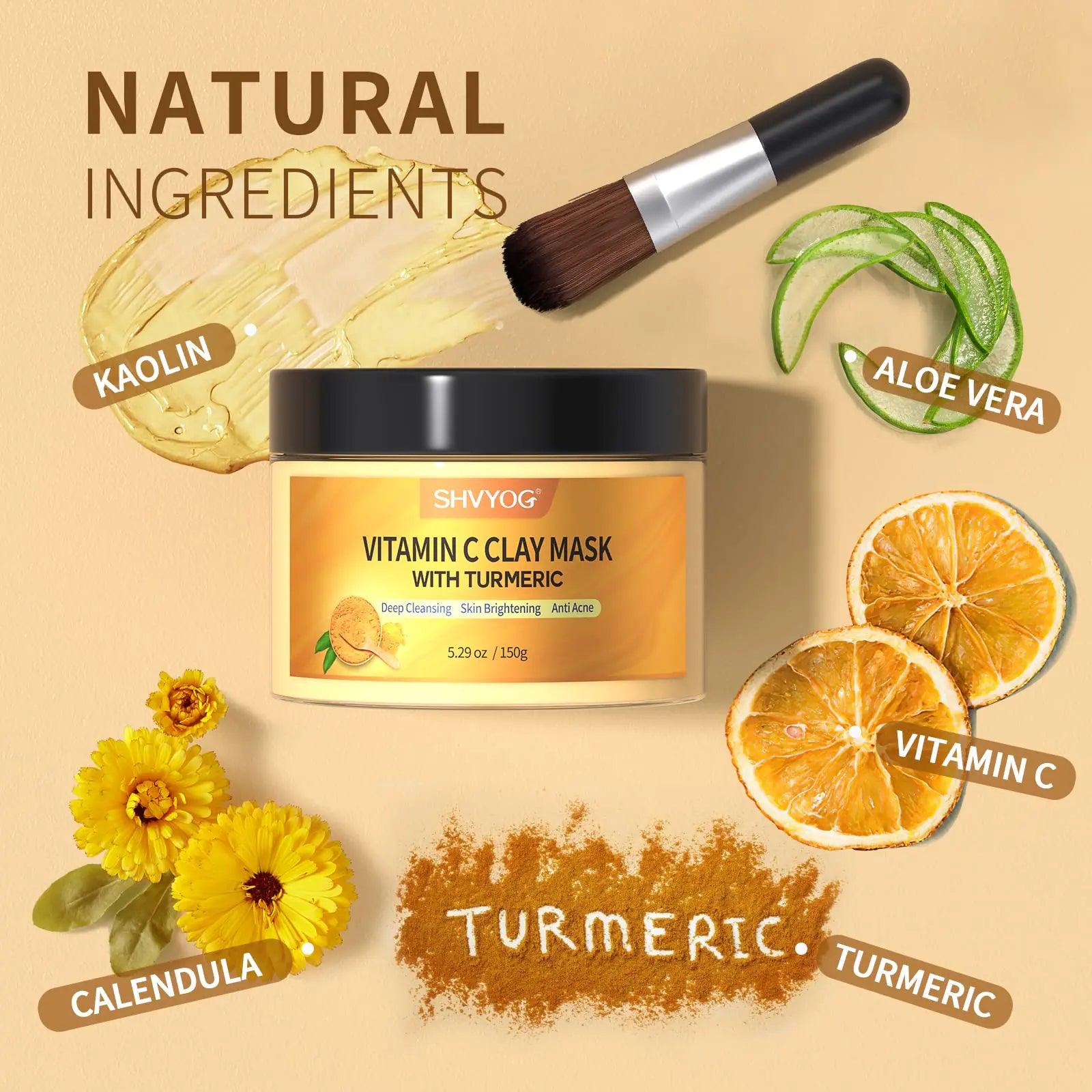 Vitamin C Face Mask with Kaolin Clay and Turmeric for Dark Spots, Dull Skin, Skincare Facial Mask for Controlling Oil and Refining Pores 5.29 Oz - Evallys.com # #