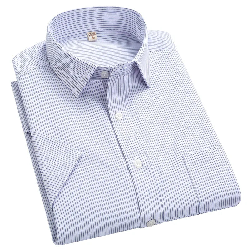 2022 Plus Size 8xL 7XL 6XL Men's Business Short Sleeve Fomal Shirts Man Striped Summer Work Dress Shirt Soft White - Evallys.com