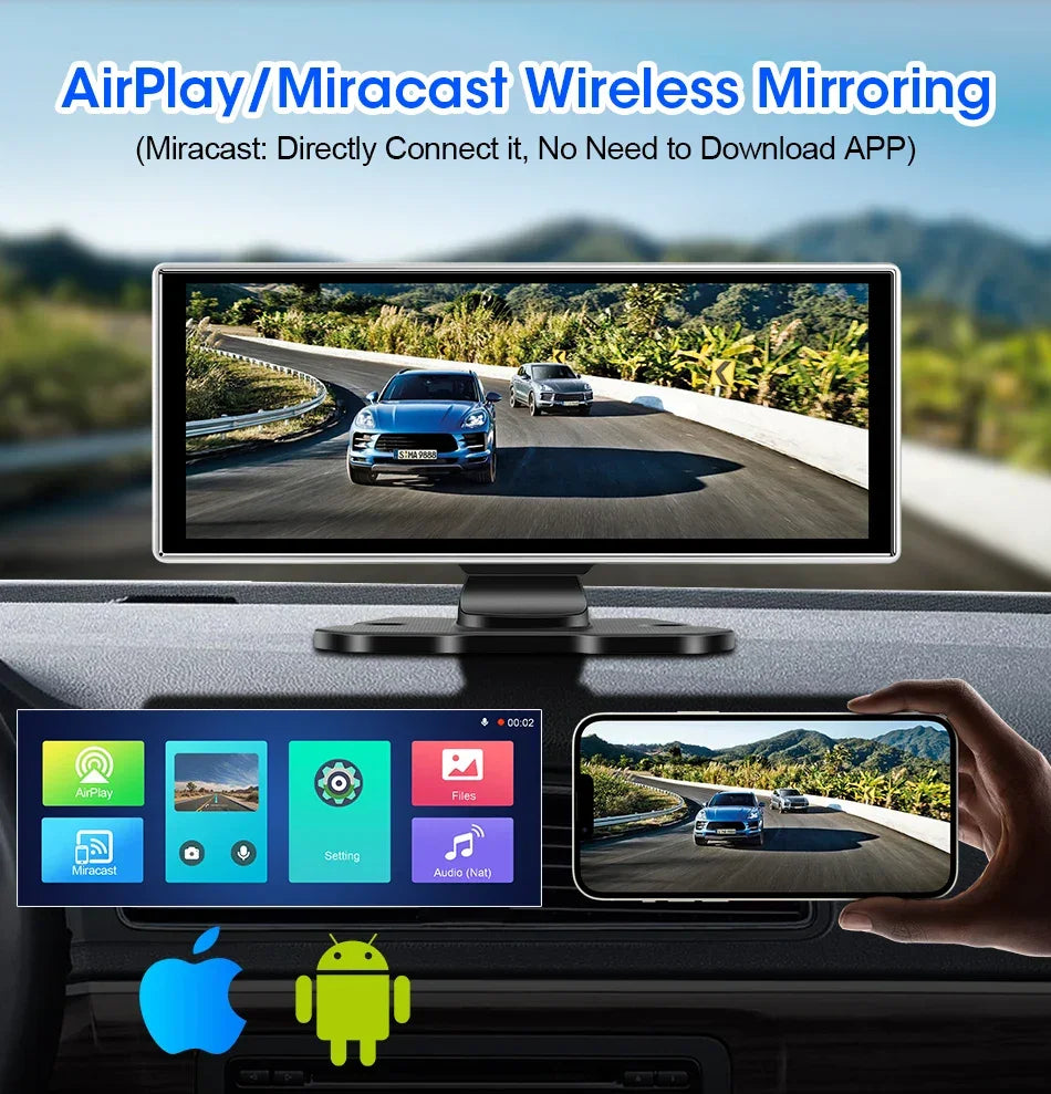 11.26 inch Car DVR 4K Dash Cam Dual Lens Wireless Carplay & Android Auto Video Recorder Monitor GPS Navigation 5G Wifi FM AUX - Evallys.com