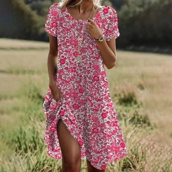 Ethnic Print O-Neck Midi Dress – Summer Casual Beach Vacation Wear - Evallys.com