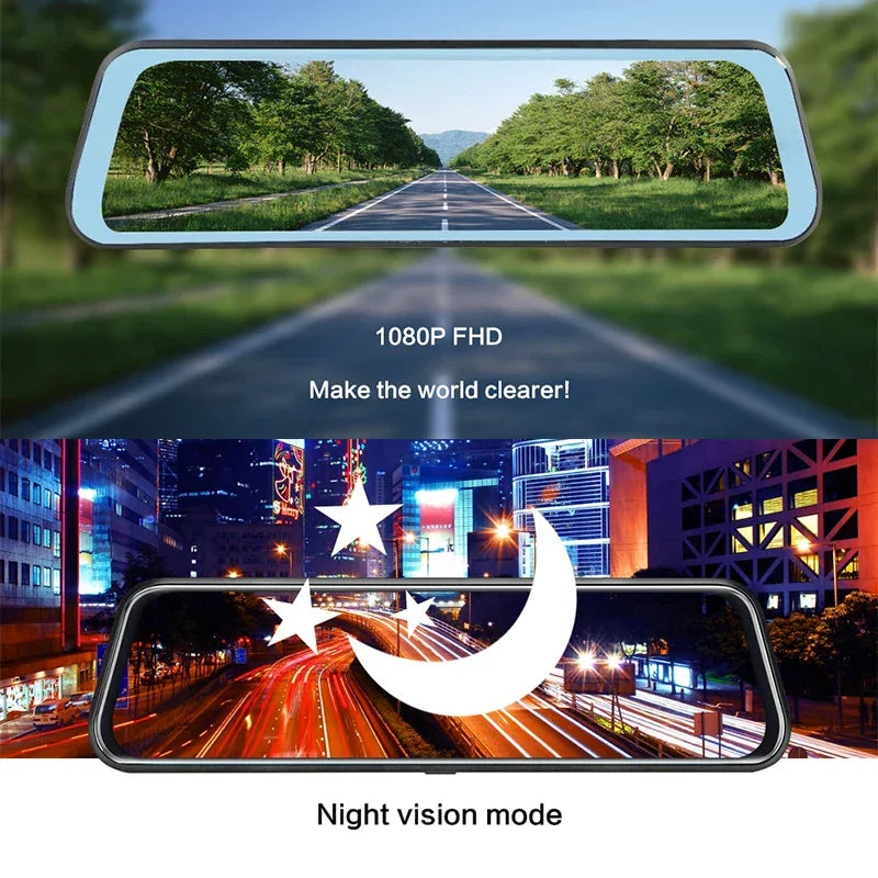 10 Inch Mirror Camera for Car Touch Screen Video Recorder Rearview mirror Dash Cam Front and Rear Camera Mirror DVR Black Box - Evallys.com