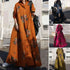 Vintage Cotton Linen Shirt Dress Women’s Autumn Long Maxi Robe - Evallys.com