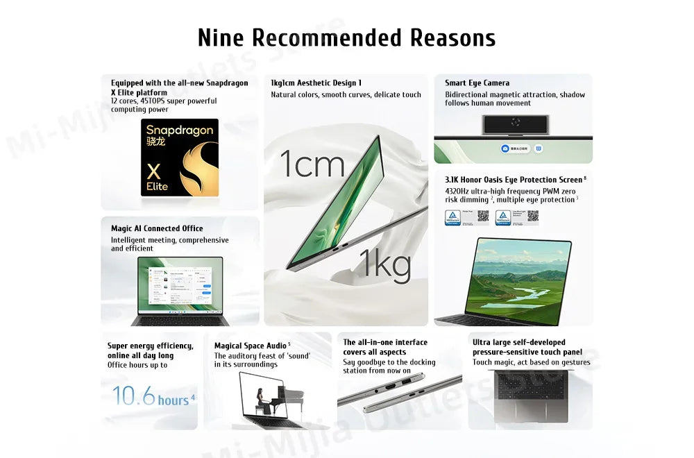 Honor MagicBook Art 14 Snapdragon Edition 1kg Ultra Thin Laptop X Elite 32G 1T 3.1K Eye Screen Notebook - Evallys.com