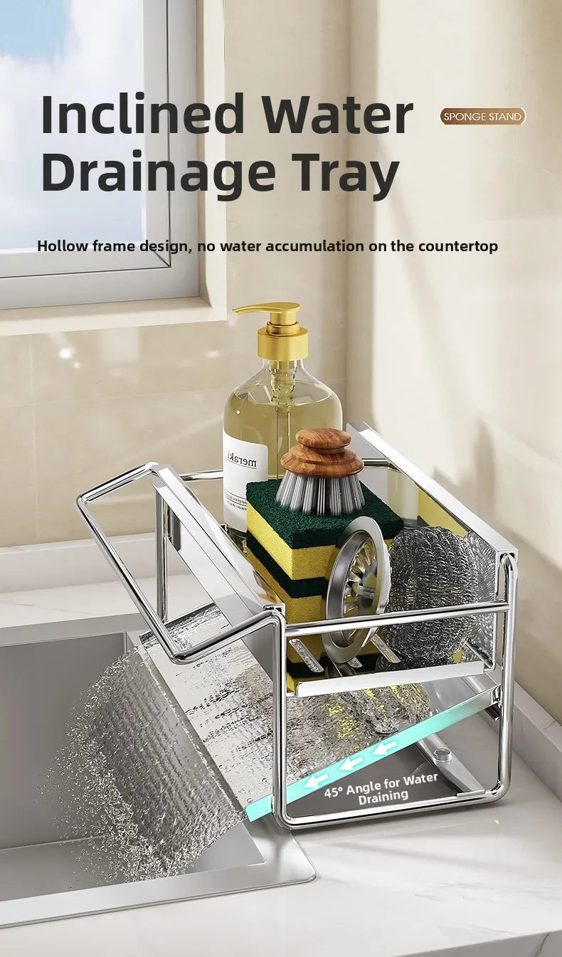 Stainless steel sponge rack sink drain rack Multifunctional countertop rag storage rack Sponge storage rack kitchen supplies