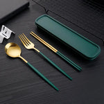 3pcs Thin Portuguese portable stainless steel cutlery chopsticks, forks, spoons, student home outdoor picnic tableware