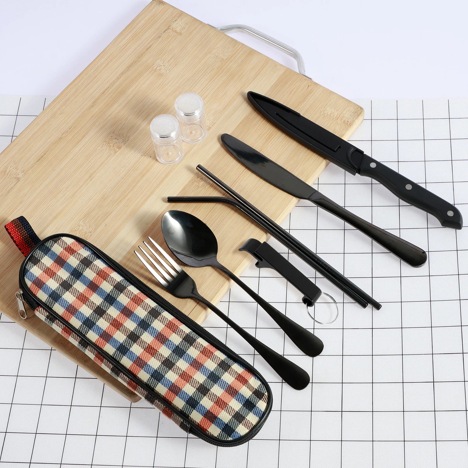 10Pc Travel Cutlery Set with Storage Bag Stainless Steel Travel Utensils Set Portable Camping Silverware Set Travel Flatware Set