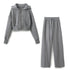 TRAF 2024 Spring Female Casual Hoodies Zipper Coats+Elastic Waist Baggy Pants 2 Pieces Set Elegant Loose Solid Pink Grey Pants - Evallys.com