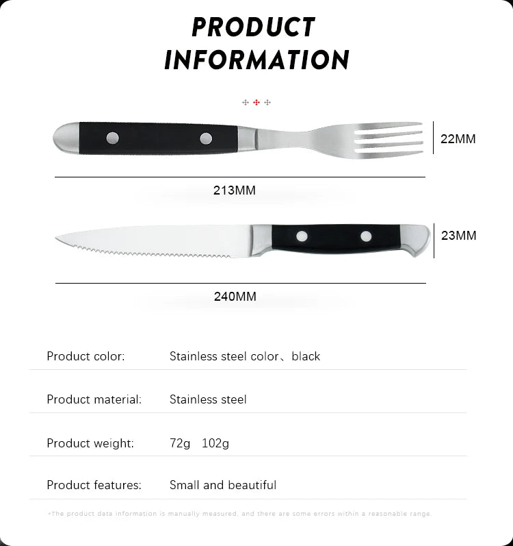 4/6/8p Beef Steak Knife And Fork Set Stainless Steel Highly Polished Handles High Quality Home Hotel Steak Restaurant Tableware