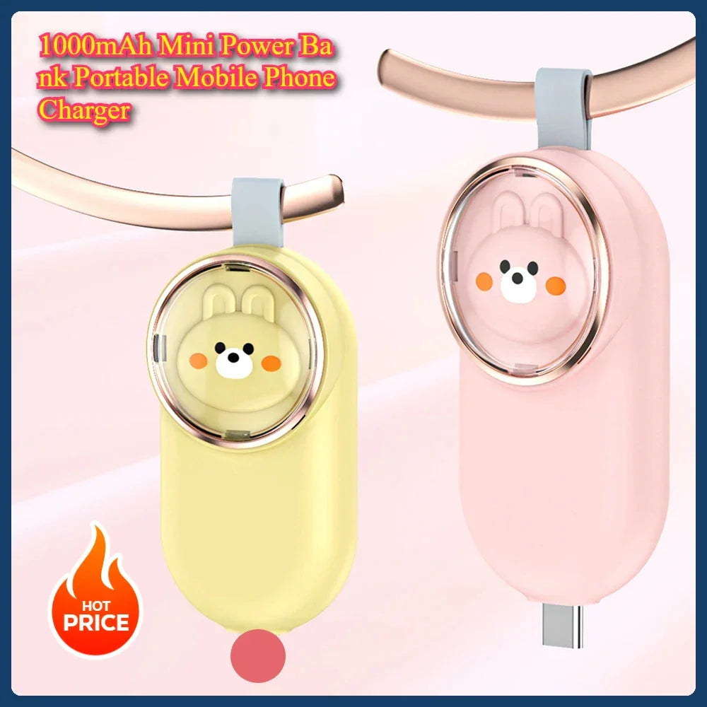1000mAh Mini Power Bank Portable Mobile Phone Charger Fast Charging Type-C Port Power Bank Keychain for IPhone Samsungs Huaweii - Evallys.com