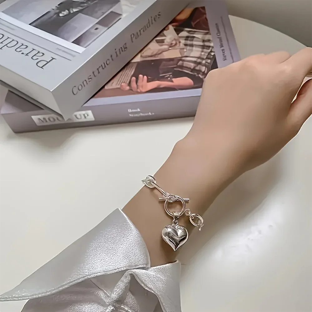 925 Sterling Silver Bracelets Fashion Cubic Peach Heart Pendant Chain Bracelet for Women Jewelry Anniversary Valentine's Day USA - Evallys.com