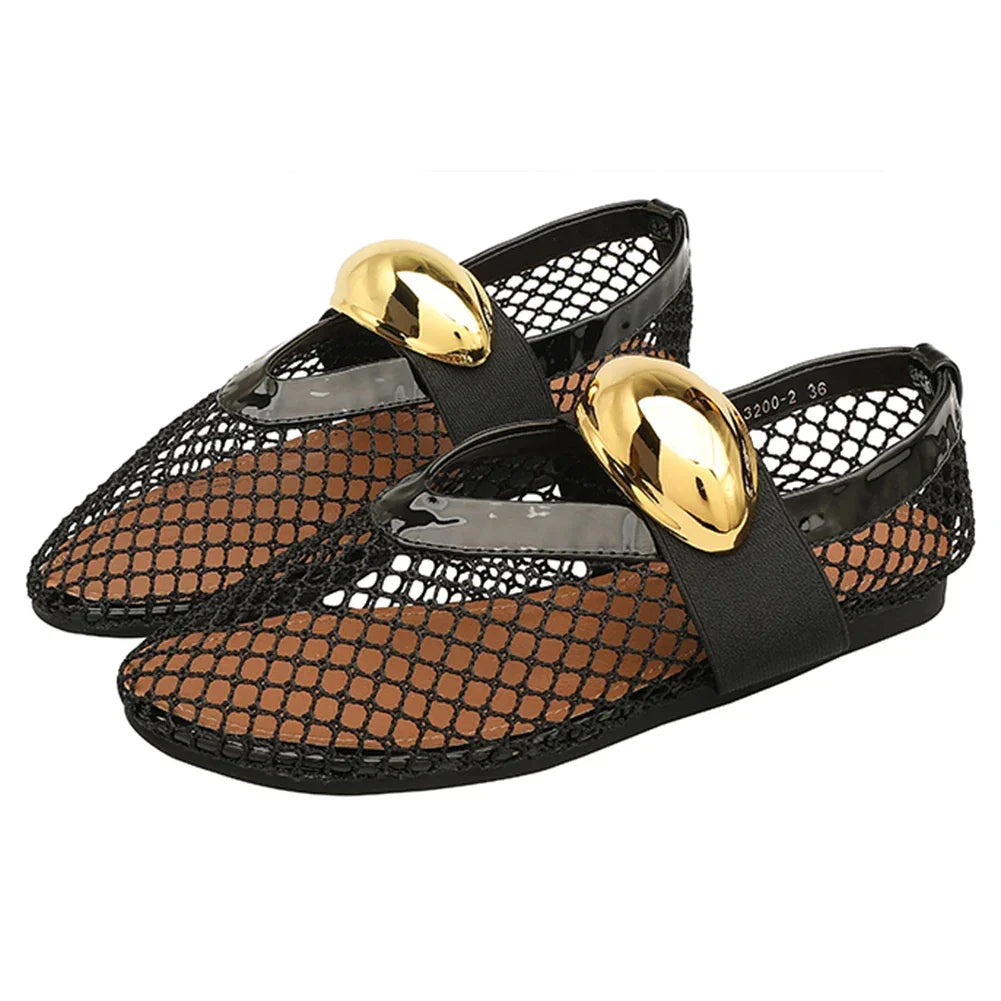 Women Mesh Ballet Flats Fishnet Ballerina Flats Comfortable Slip On Ballerina Shoes Round Toe Ballet Shoes for Outdoor Travel - Evallys.com
