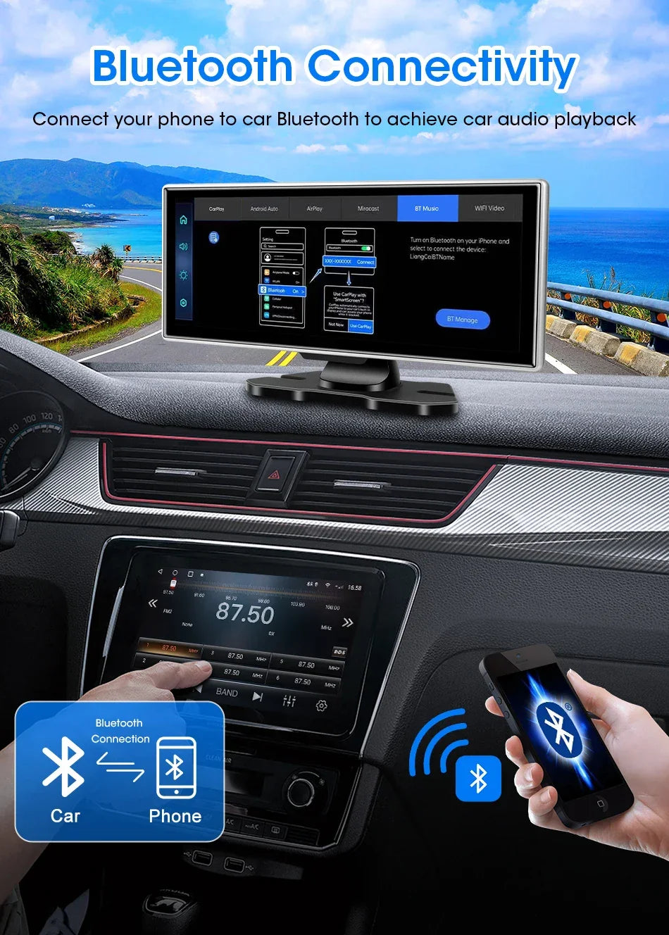 11.26 inch Car DVR 4K Dash Cam Dual Lens Wireless Carplay & Android Auto Video Recorder Monitor GPS Navigation 5G Wifi FM AUX - Evallys.com
