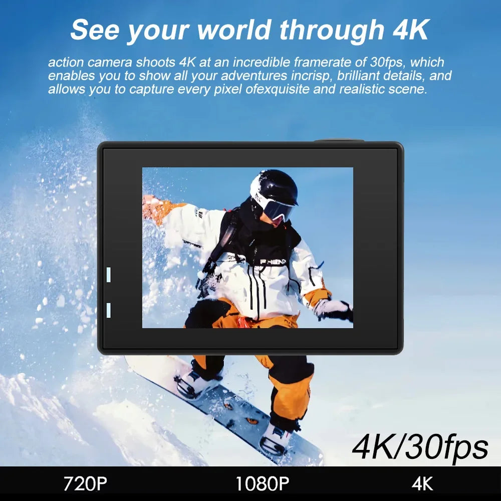 4K Action Camera A1 Ultra HD WiFi 12MP 2" LCD 30M Waterproof 170D Remote Control Helmet Bicycle Video Camera Outdoor Sport Cam - Evallys.com