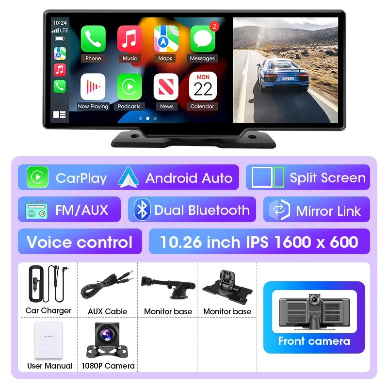 11.26 inch Car DVR 4K Dash Cam Dual Lens Wireless Carplay & Android Auto Video Recorder Monitor GPS Navigation 5G Wifi FM AUX - Evallys.com