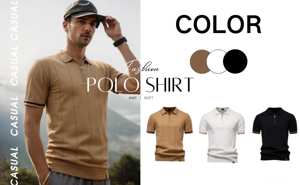 AIOPESON Men's Solid Color Sport Zipper Polo Shirt Athletic Social Polo Shirts for Men Office Slim Fit Polo - Evallys.com