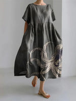 Elegant 3D Printed Women’s Ankle-Length Crewneck Casual Dress - Evallys.com