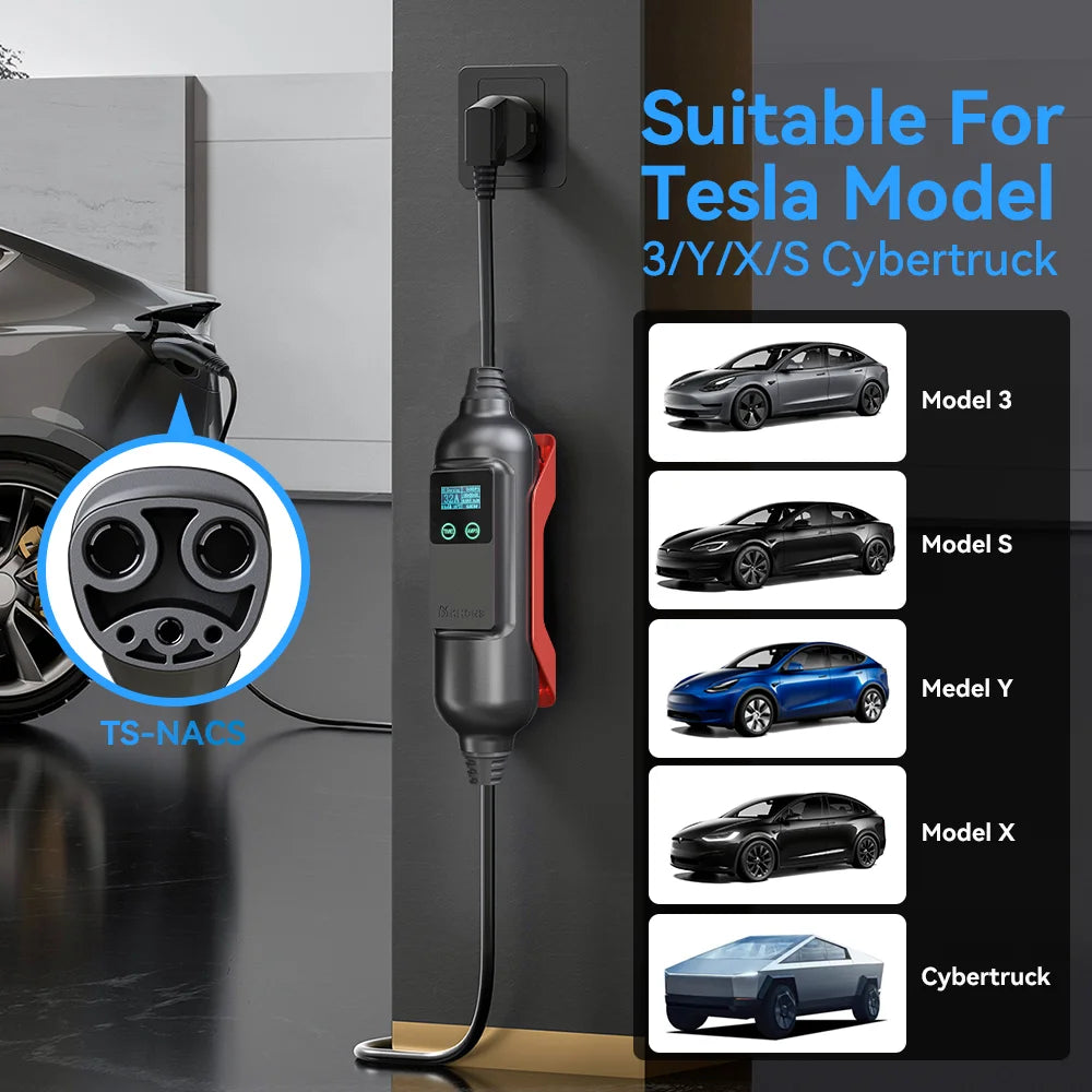 Khons EV Charger Level2 EV Charger 220V 7kW 32A Connector NEMA 14-50 Plug 16FT TPU Cable  WIFI/APP For Models 3/Y/S/X