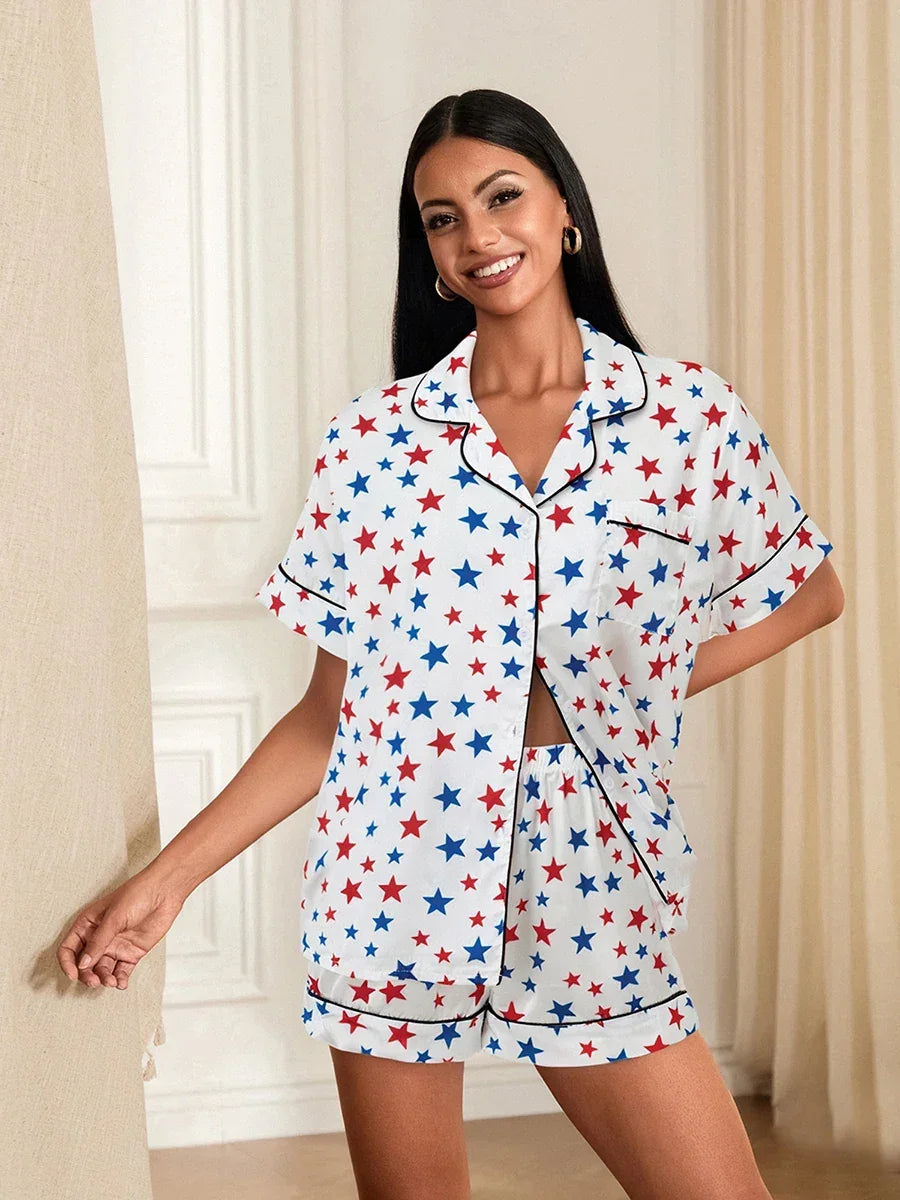 Women’s 4th of July Pajama Set – Stars & Stripes Summer Loungewear - Evallys.com