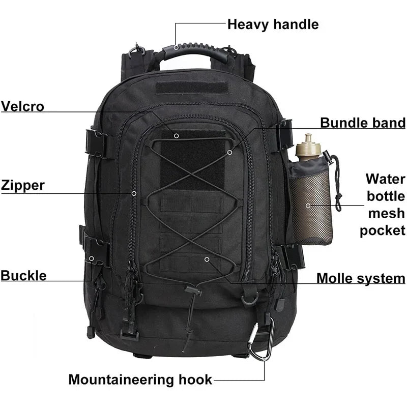 LQARMY 60L Military Tactical Backpack Army Molle Assault Rucksack Outdoor Travel Hiking Rucksacks Camping Hunting mochila hombre - Evallys.com