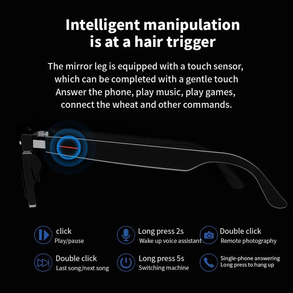 Smart Glasses Remote Shooting Outdoor Sport Glasses with Camera Open Ear Sound Mic & Speakers Wearable Eyeglass for Men & Woman - Evallys.com