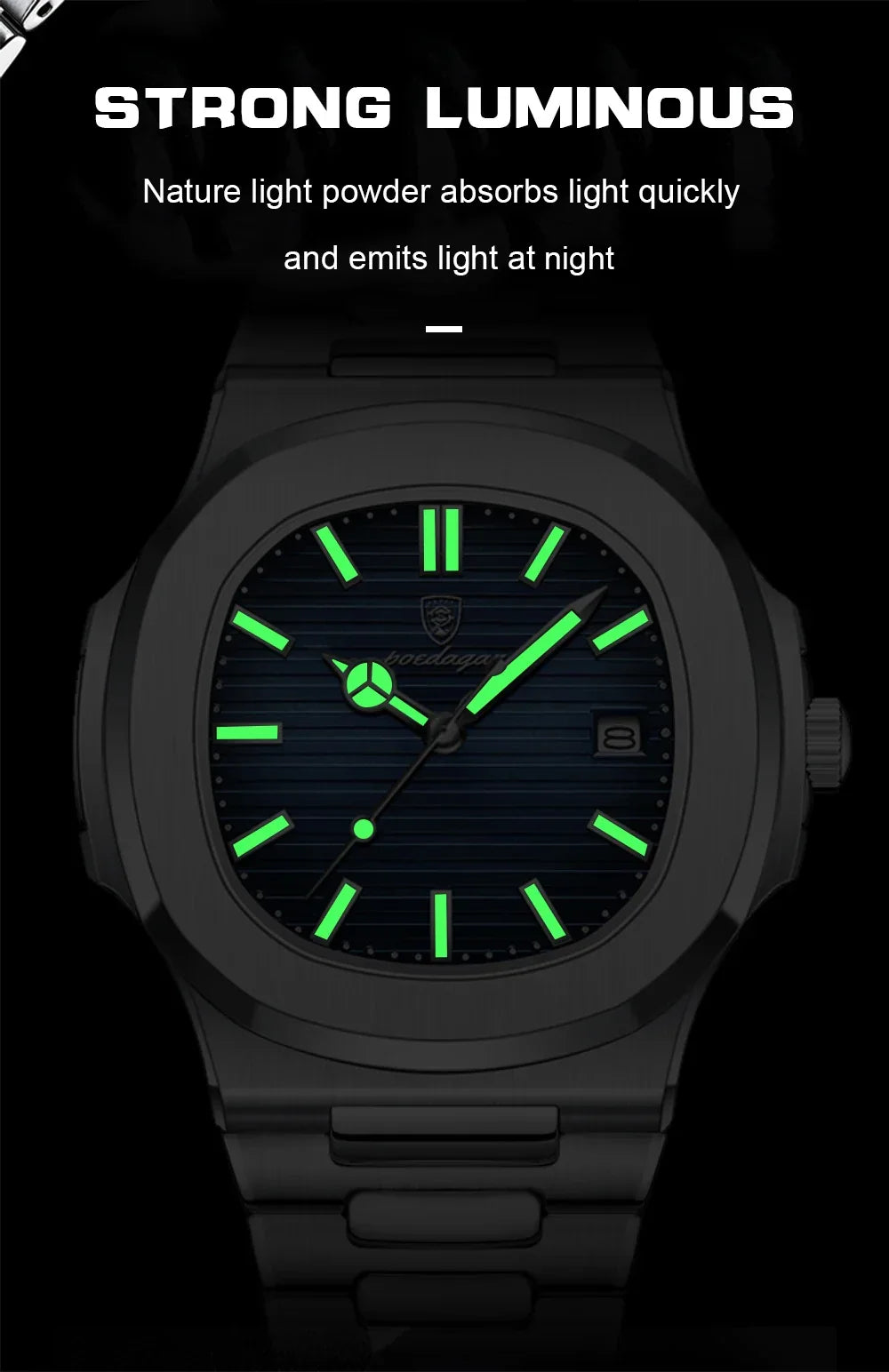 POEDAGAR Luxury Casual Watch Top Brand Fashion Square Dial Stainless Steel Calendar Luminous Waterproof Men Watch Male Clock+Box - Evallys.com