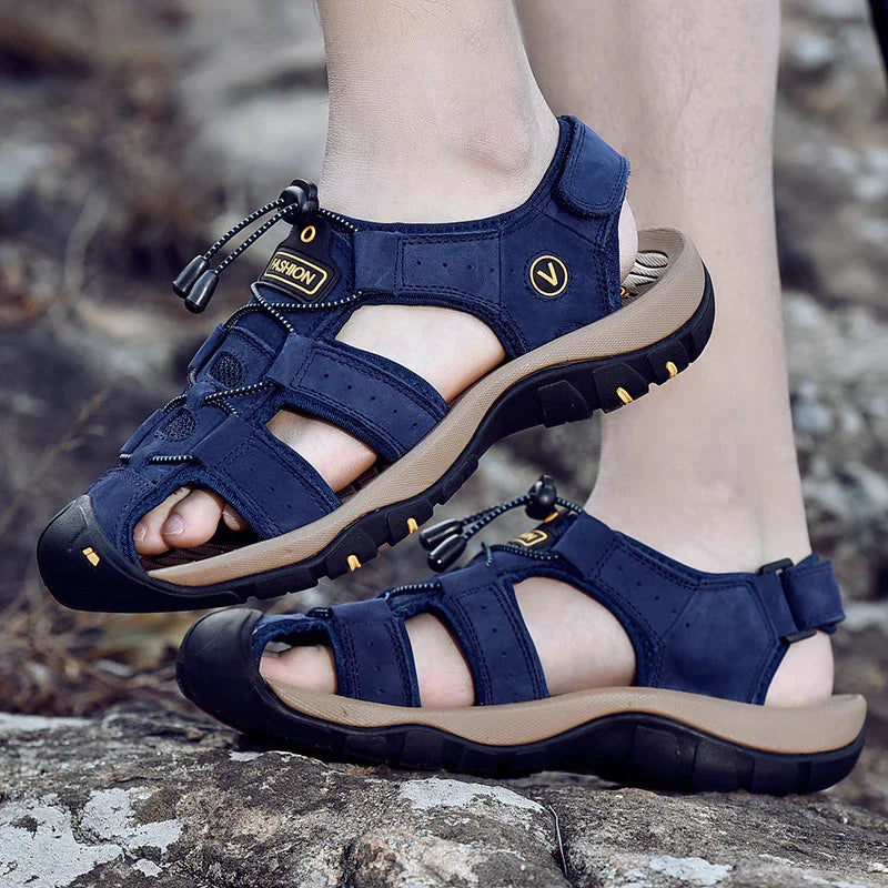 Men’s Genuine Leather Summer Sandals – Casual Outdoor Beach Shoes - Evallys.com