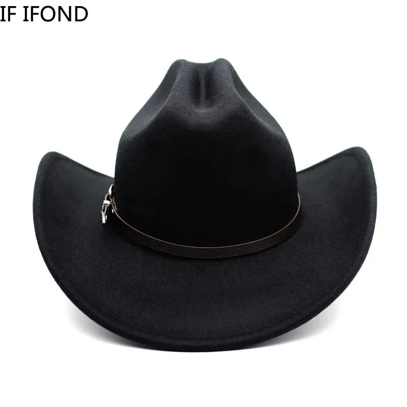Vintage Western Cowboy Hat – Unisex Wide Brim Leather Jazz Cap - Evallys.com