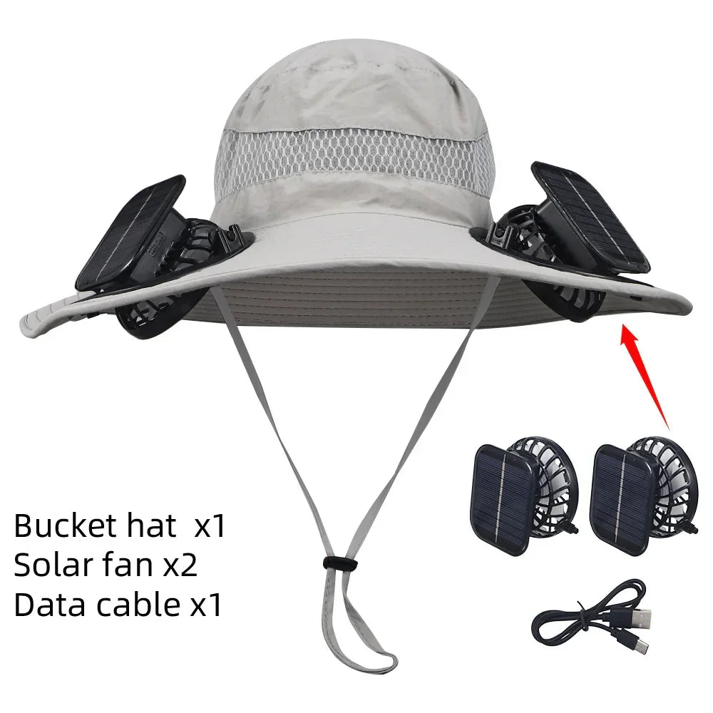 Solar Fan Sun Hat – Wide Brim Outdoor UV Protection Fishing Hat - Evallys.com