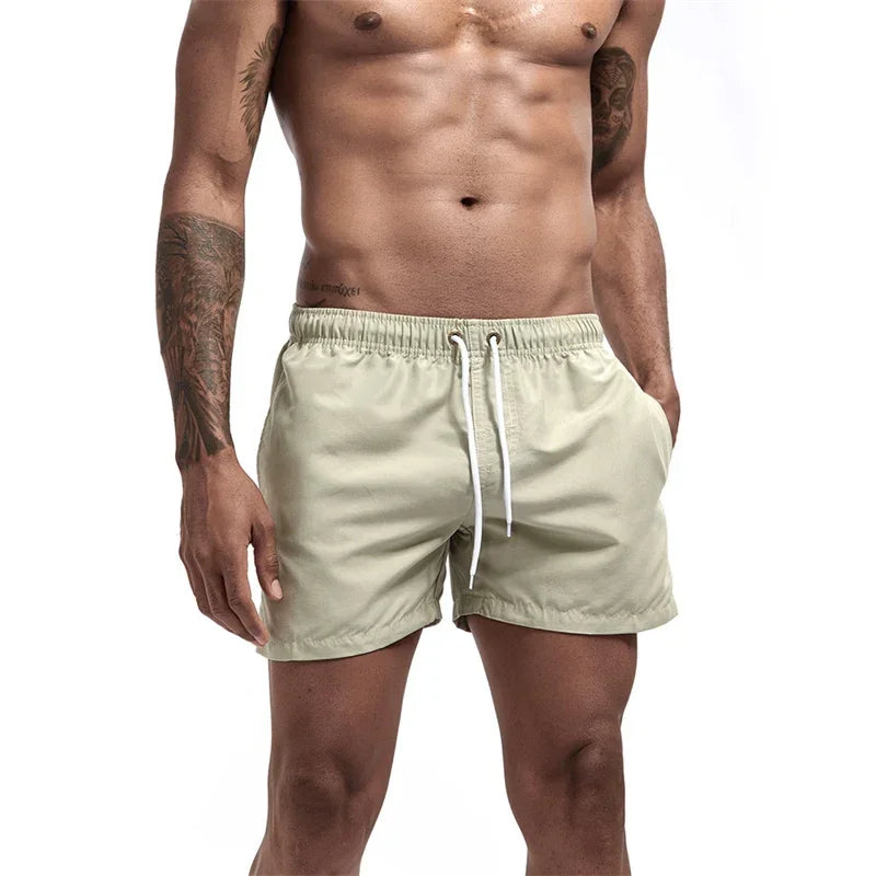 Mens Swim Trunks with Mesh Lining Side Pockets Solid Beach Shorts Quick Dry Lightweight Drawstring Board Shorts Summer Swimwear - Evallys.com
