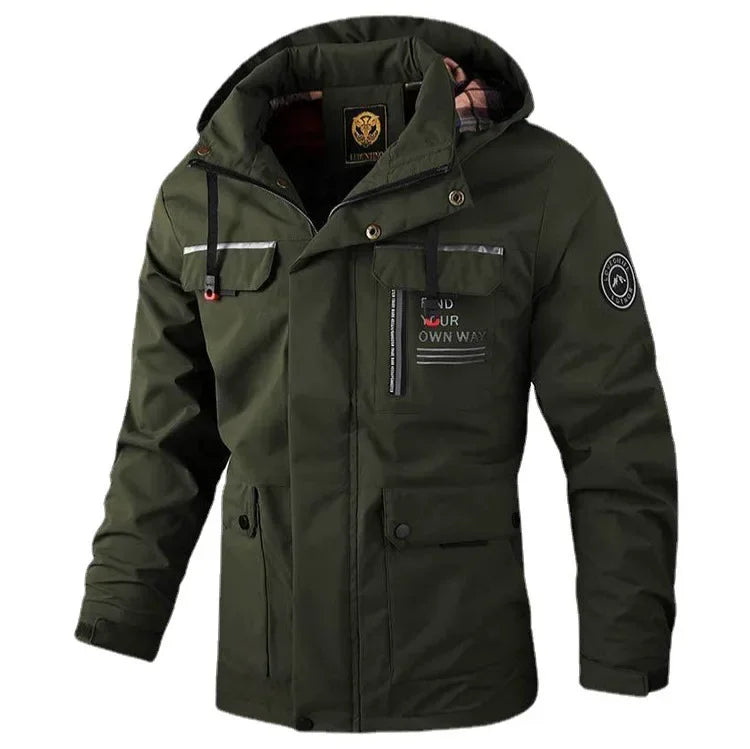 Fashion Men's Casual Windbreaker Jackets Hooded Jacket Man Waterproof Outdoor Soft Shell Winter Coat Clothing Warm Fleece Thick - Evallys.com