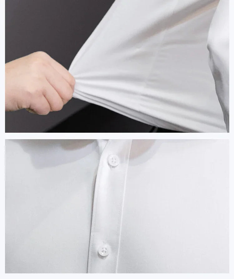 New Plus Size Men Solid Color Business Shirt Fashion Classic Basic Casual Slim White Long Sleeve Shirt Brand Clothes - Evallys.com
