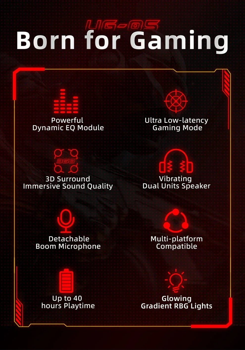 Kofire UG-05 Gaming Headphones 2.4G BT5.0 Wireless Headset With Mic RBG Light Vibration Bluetooth Earphone For PS4 PS5 PC Switch - Evallys.com