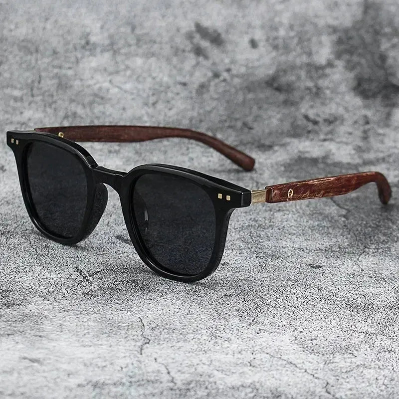 Sunglasses for Men Women's Trendy Retro Wood Grain Polarized UV Protection Eyewear Cycling Outdoor Street Photography - Evallys.com