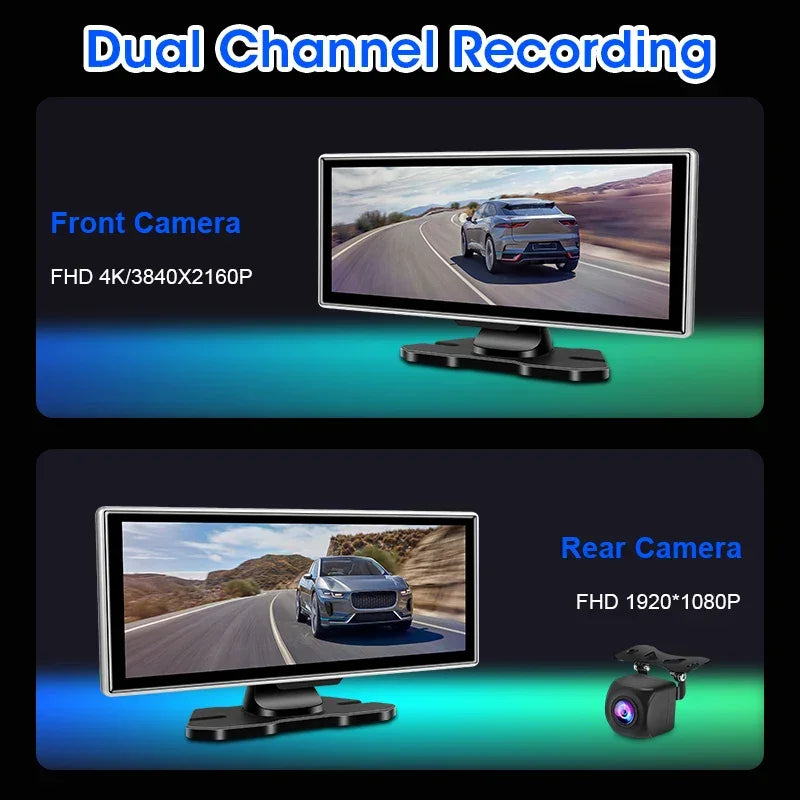 11.26 inch Car DVR 4K Dash Cam Dual Lens Wireless Carplay & Android Auto Video Recorder Monitor GPS Navigation 5G Wifi FM AUX - Evallys.com