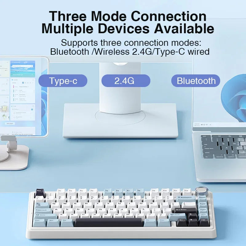 AULA F75 2.4G Wireless/Bluetooth/Wired Gaming Mechanical Keyboard RGB Customized 75% Layout Cherry Profile Gasket Structure - Evallys.com