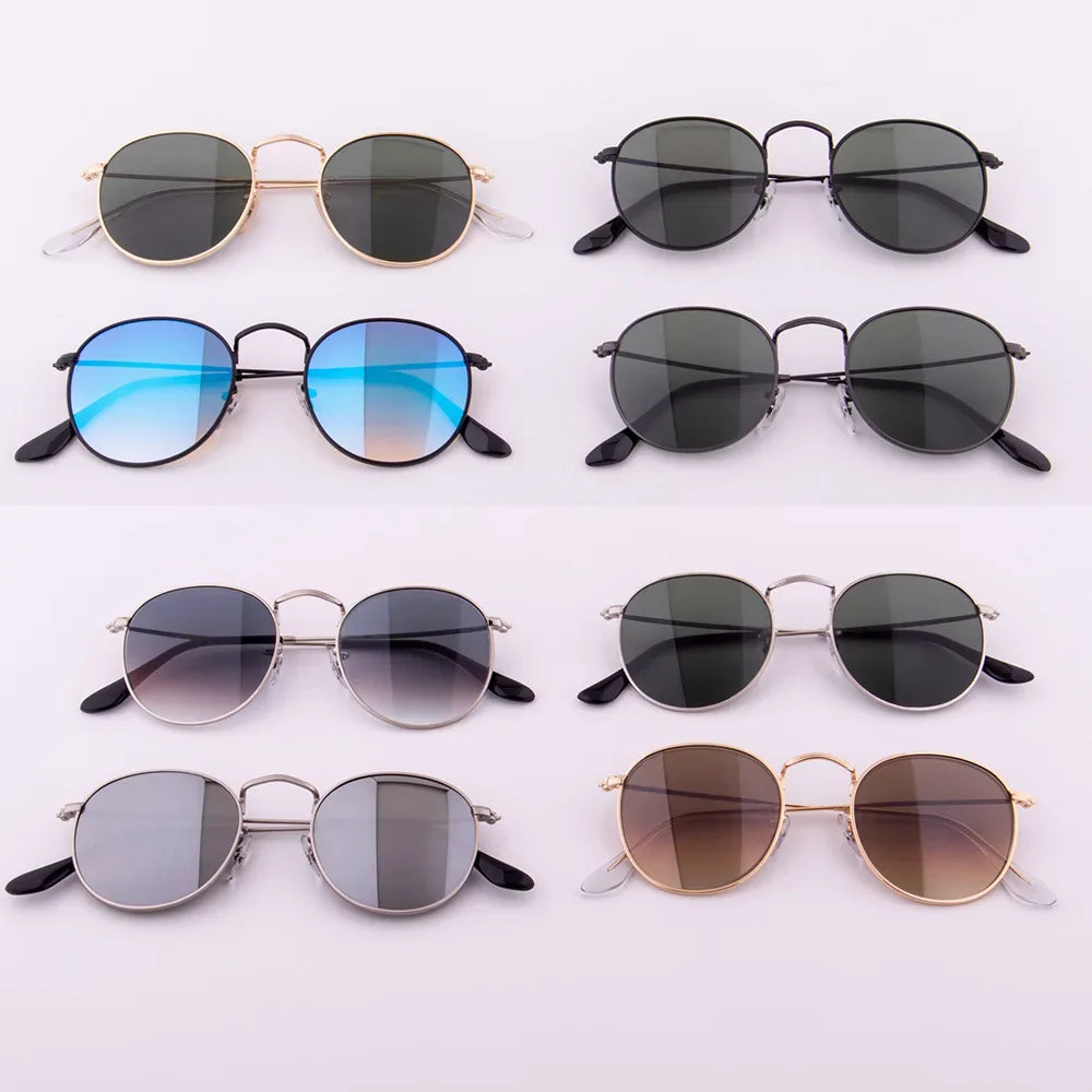 Fashion Sunglasses Men Women Eyeglasses Goggles Eyewear Shades Top Quality Round Metal Glass Lenses UV400 Sun Glasses - Evallys.com