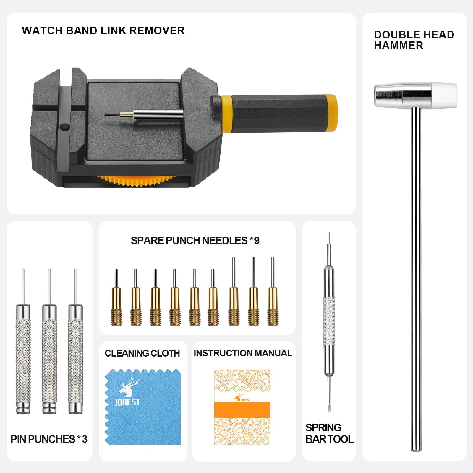 JOREST Watch Link Removal Kit, Resizing Tool for Bracelet Adjustment & Replacement, Pin Remover for Sizing Strap, Watch Adjuster, Hammer for Watch Repair, Adjust Band, with User Manual, Punches Orange - Evallys.com # #