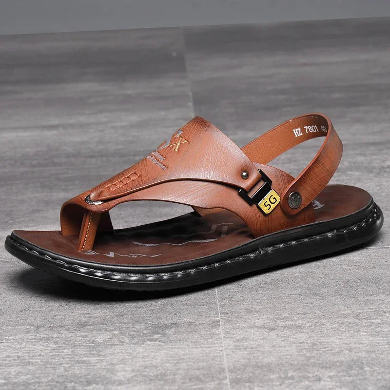Men’s Summer Casual Leather Sandals – Designer Outdoor Leisure Shoes - Evallys.com