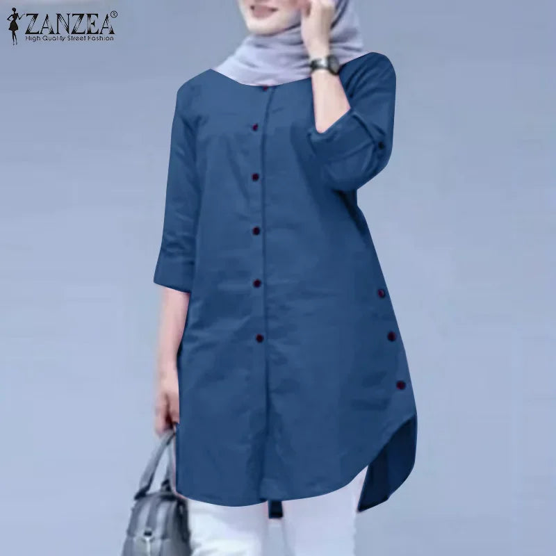 ZANZEA Women’s Abaya Blouse – Casual Islamic Long Sleeve Tops 2024 - Evallys.com