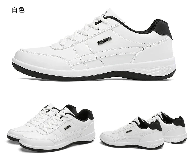 PUAMSS Men’s PU Leather Sneakers – Breathable Casual Non-Slip Shoes - Evallys.com